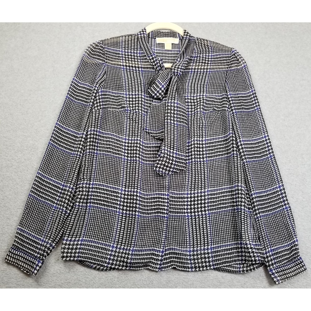 Michael Kors Top Women's Small S Houndstooth Long Sleeves Button Up Shirt Sheer